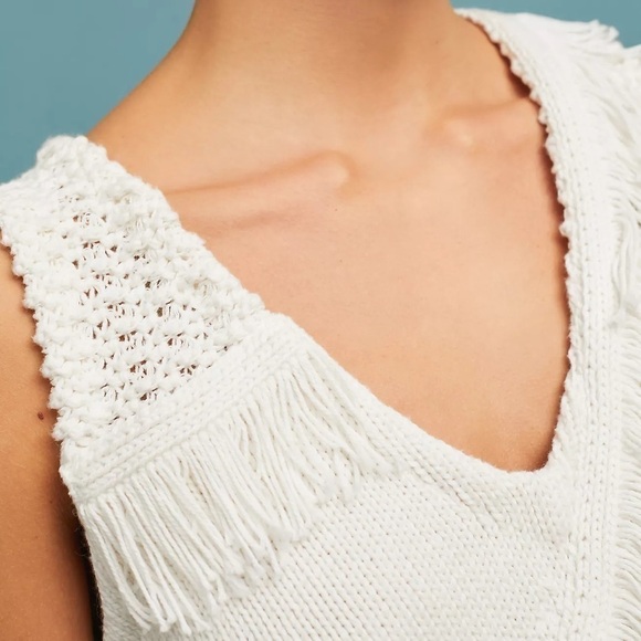 Anthropologie Postmark White Pacific Fringed Tank / Sweater Size Large - Picture 6 of 12